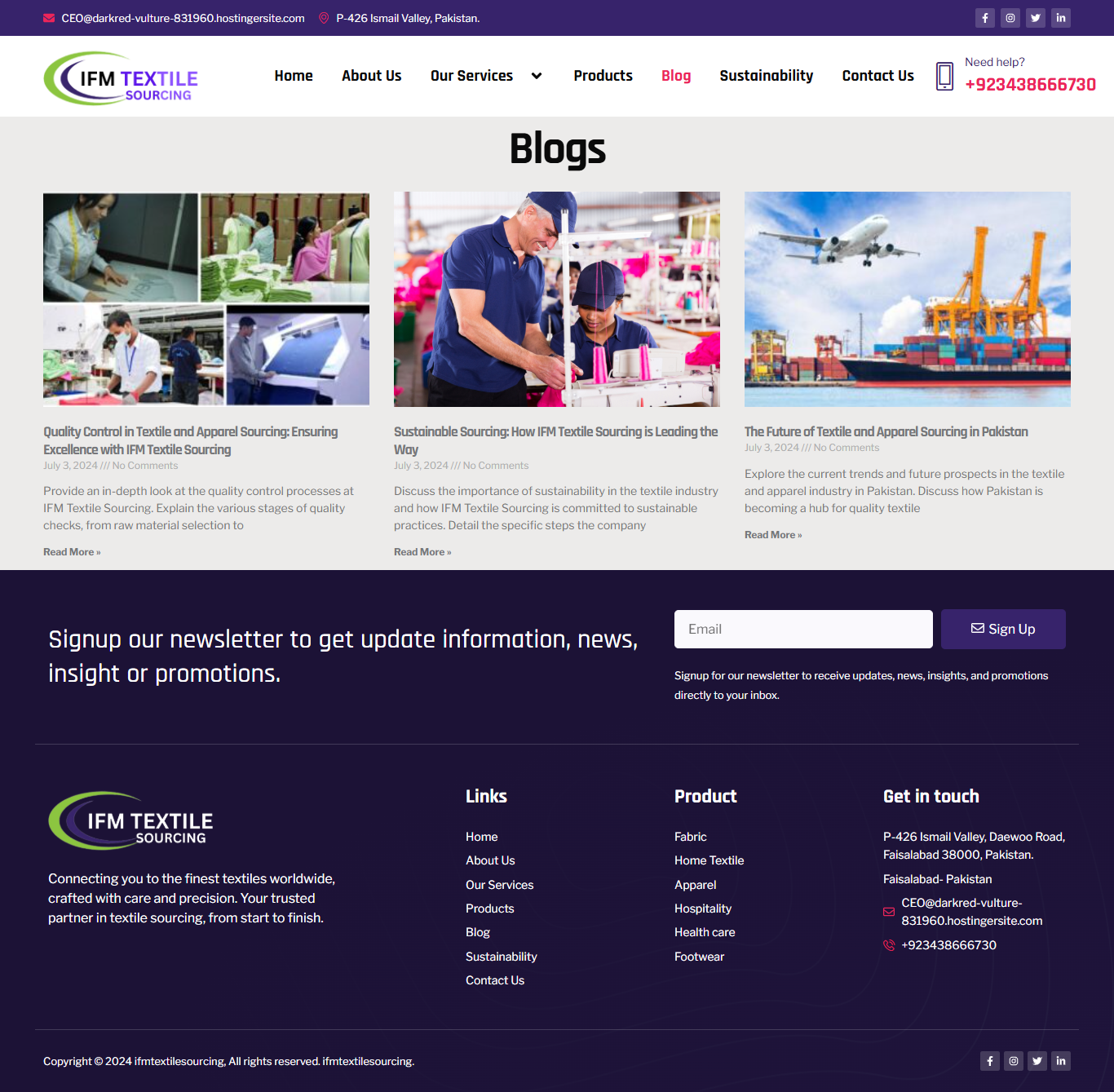IFM Textile Sourcing website screenshot 1