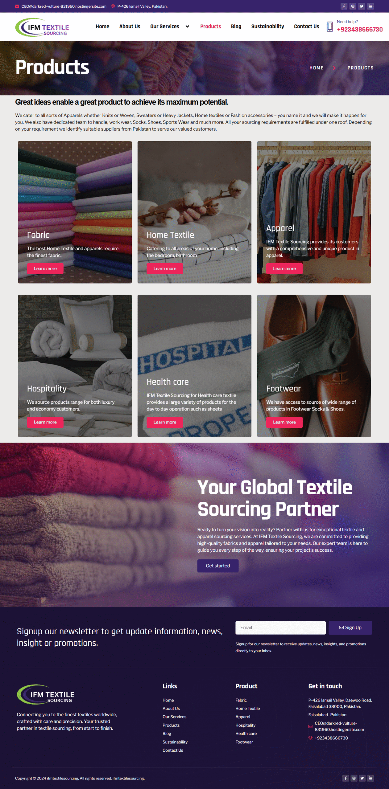 IFM Textile Sourcing website screenshot 2